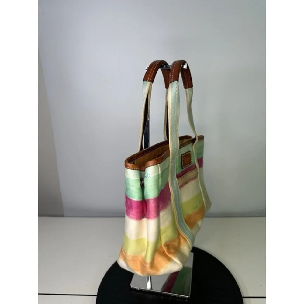 DAMAGE Coach Hampton Watercolor Pastel Stripes Small Tote Handbag A0773-10025